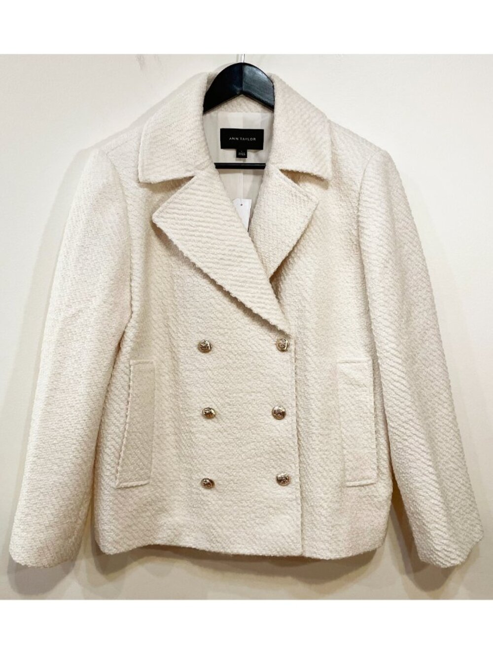 New Ann Taylor Wool Blend Tweed Peacoat Ivory Large $218 - Picture 2 of 8